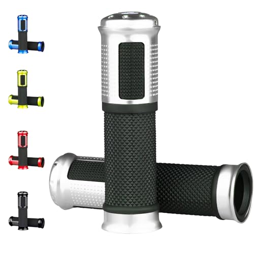 Universal Motorcycle Handlebar Grips Fits for Motorcycles with 7/8" Left Grip and 1" Right. - color: Silver