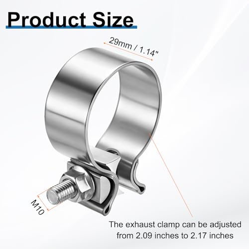 HARFINGTON 410 Stainless Steel Exhaust Clamp 2.17" Butt Joint Narrow Band Muffler Seal Exhaust Narrow Lap Butt Clamps for Pipes Mufflers Converters System Repair, Silver - size: Range 55-64 mm, Band Width 29mm