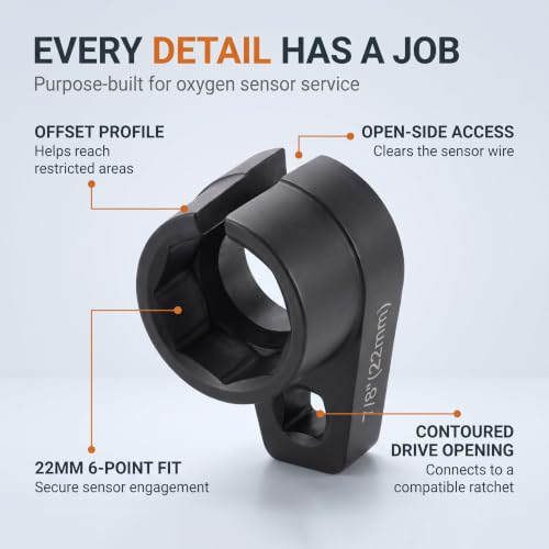 Offset Oxygen Sensor Socket 7/8-Inch 22mm, 3/8 Drive O2 Sensor Removal Tool - size: 1-Piece Offset (22mm, 3/8 in. Drive)