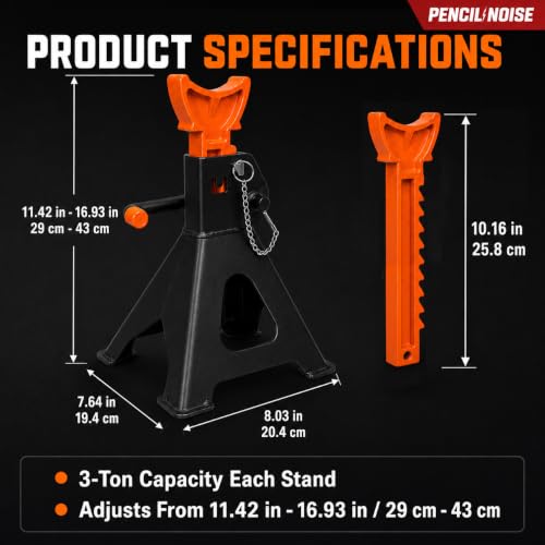 3 Ton Jack Stands with Double Locking and Large Foot Base, Car Jack Stand for SUV, UTV/ATV, Garage Lifting Tool Emergency, Black Orange, Set of 2 - color: Black Orange