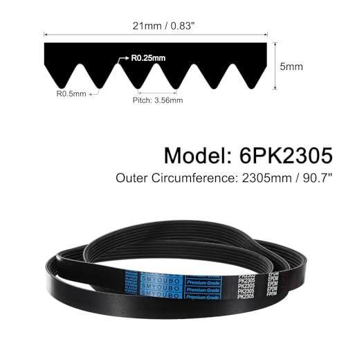 uxcell 6K907/6PK2305 Serpentine Belt 6 Ribs 2305mm Length x 21mm Width x 5mm Height, EPDM Poly V Belt, Multi Wedge Micro V Belt for Vehicle - size: 6PK2305