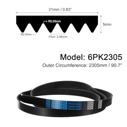 uxcell 6K907/6PK2305 Serpentine Belt 6 Ribs 2305mm Length x 21mm Width x 5mm Height, EPDM Poly V Belt, Multi Wedge Micro V Belt for Vehicle - size: 6PK2305
