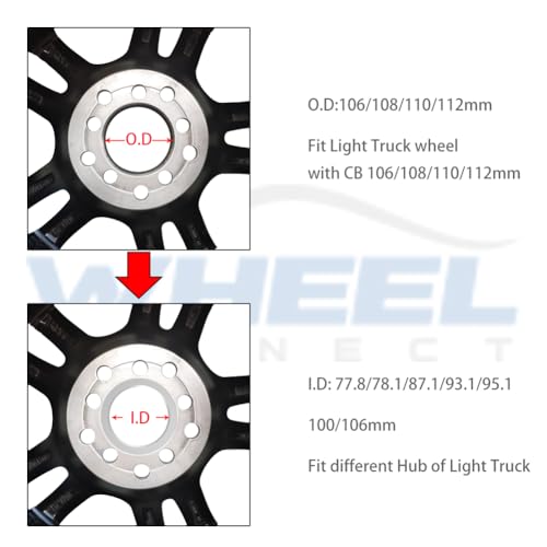 WHEEL CONNECT Hub Centric Rings, 110 to 100, Set of 4, Aluminium Alloy Hubrings, O.D:110mm I.D 100mm. A - size: OD110mm-ID100mm