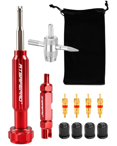 Valve Core Removal Tool Kit, Stainless Steel Snap-Clip Tip,Bearing-Assisted Rotation, Presta and Schrader Valve Removal Tool,4-in-1 Tool,Include 4 Cores & 4 Caps for Car Truck SUV Motorcycle Bike ATV