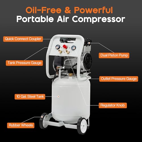 Albott 10 Gallon Electric Air Compressor, 1.8 HP Vertical Wheeled Tank - style: 10 Gal