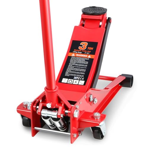DNA Motoring Low Profile Hydraulic Trolley Service/Floor Jack, 3 Ton (6000 lbs) Capacity Heavy Duty Hydraulic Car Jack, Lifting Range 3"-20", TOOLS-00475-RD - color: Black/Red, style: 3 ton