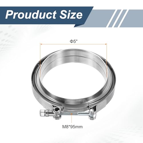 HARFINGTON V Band Clamp with Flange 5 Inch 304 Stainless Steel Male Female V-Band Exhaust Clamp Flange Kit for Auto, Silver - size: 5 Inch