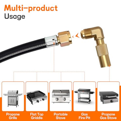 veralune 6 FT Propane Adapter Hose & Regulator with 90° Elbow Adapter for Blackstone Propane Hose, for Blackstone 17", 22", 28", 36" Tabletop Griddle, for 1lb to 20lb or Larger Propane Tank - size: 6 Feet
