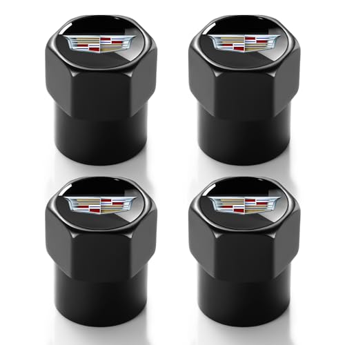 Tire Valve Stem Caps for Cadillac Metal Car Wheel Air caps Auto Valve Stem Caps Accessories 4 Pack Black - color: Black-05