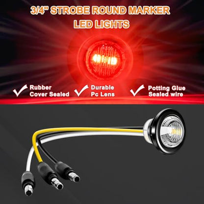 20PCS 3/4" Strobe Flash+Steady Marker Lights Dual Function LED Trailer Side Clearance Tail Round 12V Brake Stop Turn Signal Warning Lamps for Trailer Truck Bus ATV UTV Van RV (Red+Amber) - color: Amber&Red