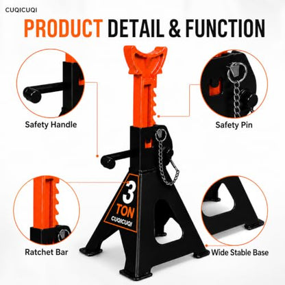 Jack Stands, Heavy Duty Steel Car Jack Stand with Double Pin Locking, Adjustable Height 3 Ton Stand for Cars Trailer Jack 1 Pair - color: Black