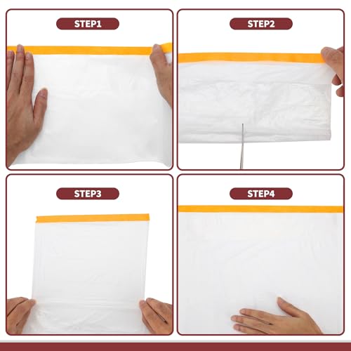 1 Pcs for Wall Covering Frames Cars Auto Body Paint Supplies Pre-Taped Masking Film Plastic Cover 1000x180cm / 32.81ftx70.87" White Orange PE Film