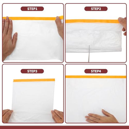 1 Pcs for Wall Covering Frames Cars Auto Body Paint Supplies Pre-Taped Masking Film Plastic Cover 1000x180cm / 32.81ftx70.87" White Orange PE Film