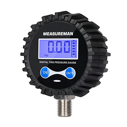 MEASUREMAN 2-1/2" Dial Size Digital Air Pressure Gauge with 1/4'' NPT Bottom Connector and Protective Boot, 0-15psi, Accuracy 1%, Battery Powered (Pack of 2) - size: Long thread (Pack of 2), style: 0-15psi
