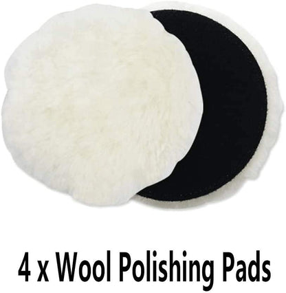 IPELY 6 Pcs 5 Inch Wool Polishing Buffing Pad Polishing Buffing Wheel for Drill Buffer Attachment with M14 Drill Adapter - size: 6 Pcs 5 Inch