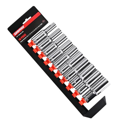Egofine 10PCS 1/2” Drive Deep Socket Set,Metric Socket Set（10mm-21mm,6 Point Socket Set With Hanging Bracket,Cr-V Steel - color: 10pc Deep Socket Set, size: 1/2