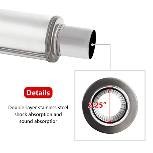 2.25'' Exhaust Muffler, 2.25" Inlet/Outlet Exhaust Muffler Universal Resonator Stainless Steel Straight Through Design Exhaust Tip,20'' Overall Deep Sound for Cars (2.25'' Inlet 2.25'' Outlet) 2pack - size: 2.25in inlet-2pcs