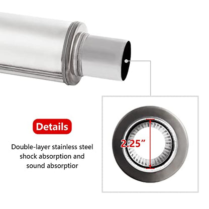 2.25'' Exhaust Muffler, 2.25" Inlet/Outlet Exhaust Muffler Universal Resonator Stainless Steel Straight Through Design Exhaust Tip,20'' Overall Deep Sound for Cars (2.25'' Inlet 2.25'' Outlet) 2pack - size: 2.25in inlet-2pcs