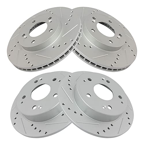 TRQ Performance Front and Rear Brake Rotor Set G Coated Drilled and Slotted - style: BRA15044