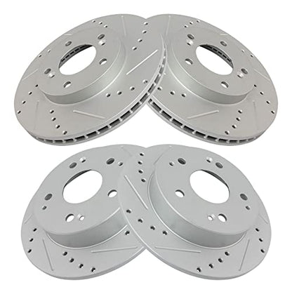 TRQ Performance Front and Rear Brake Rotor Set G Coated Drilled and Slotted - style: BRA15044
