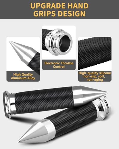 Motorcycle Hand Grips 1 Inch Handlebar Grips Electronic Throttle Compatible with Harley Davidson Touring Softail Road Street Glide Road King 2008-2024 - color: Chrome
