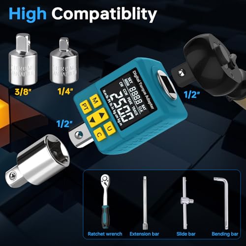 Upgrade 1/2" Digital Torque Adapter for Car, 12.5-250 Ft-lb (±2% Accuracy) - size: 12.5-250 Ft-lb/17-340 Nm