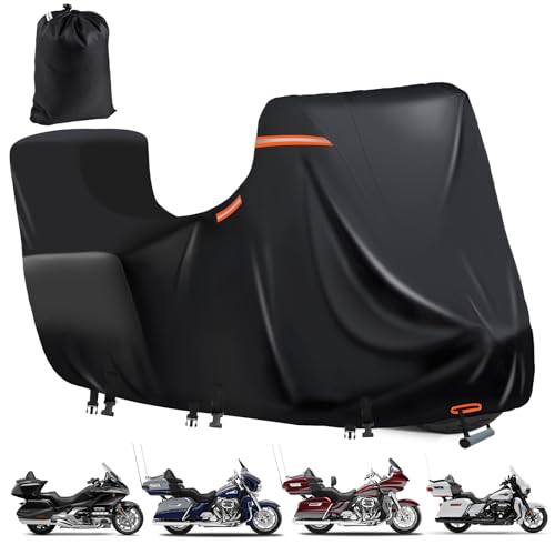Waterproof Motorcycle Cover with Side+Top Box,600D Heavy Duty Outdoor Motorcycle Cover for Touring Models Ultra Classic,Road Glide Limited,Glold Wing,Roadmaster (118" x 44" x 56" Black) - color: Black, size: Top Box(118"x44"x56")