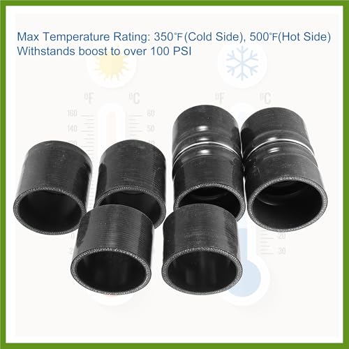 1 Set 7.3L Intercooler Hose Boots Kit for Ford F250 F350 Super Duty 7.3L 1999 2000 2001 2002 2003 with T Bolt Clamp Black Vehicle Components