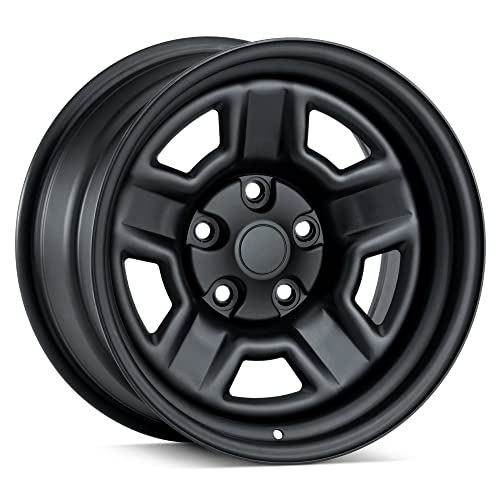 TACTIK 5 Spoke Classic Solid Steel Wheel - 5x5 Bolt Pattern, 17x9 (+6mm Offset), 5.25 Inch Backspace - Fits Jeep Wrangler 2007-2022 JL, JK and Gladiator JT - Satin Black Powder Coated Finish
