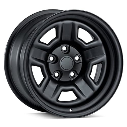 TACTIK 5 Spoke Classic Solid Steel Wheel - 5x5 Bolt Pattern, 17x9 (+6mm Offset), 5.25 Inch Backspace - Fits Jeep Wrangler 2007-2022 JL, JK and Gladiator JT - Satin Black Powder Coated Finish