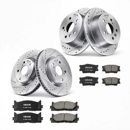 VEVOR Front & Rear Brake Kit Ceramic Brake Pads and Drilled Slotted Rotors - size: S-31434 + S-31608