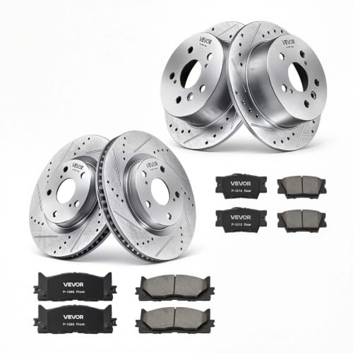 VEVOR Front & Rear Brake Kit Ceramic Brake Pads and Drilled Slotted Rotors - size: S-31434 + S-31608