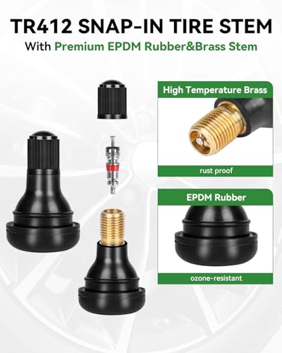 50Pcs TR412 Snap-in Tubeless Tire Valve Stems, Fits 0.453" Rim Holes - size: TR412