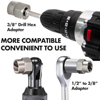 16PCS Bolt Extractor Kit 3/8" Drive Lug Nut Remover Socket Set for Stripped, Damaged Screws, Rounded Bolts and Fasteners (Included 3/8" Hex adapte and 1/2" Adapter) - size: 3/8"