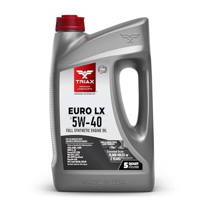 TRIAX Euro LX 5W-40 Full Syn Engine Oil - Compatible with BMW LL01, MB 229.5, 226.5, Audi/VW 502.00, 505.00, MS-12991, Porsche A40 (5 Quart) - size: 5 Quart