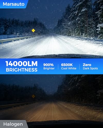 Marsauto H8/H11 LED Fog Light Bulb, 14,000LM 6500K Cool White 1:1 Size H16/H8 Fog Lights, 0.16" Ultra-Thin Focused Beam for Foggy/Rainy Days, Pluy&Play, Tail Light Covers - color: SUPER 6000K WHITE, size: H11/H8