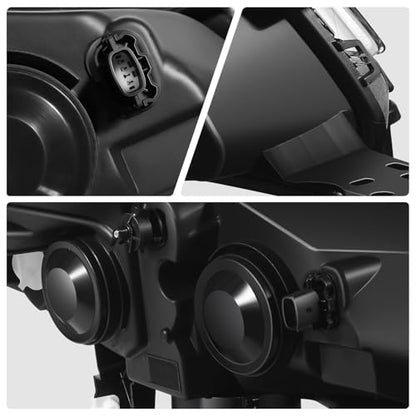 DNA MOTORING Headlight Assembly Compatible With 2013-2016 Ford Escape, Driver & Passenger Side, Black/Clear, HL-OH-FESC13-BK-CL1 - color: Black clear