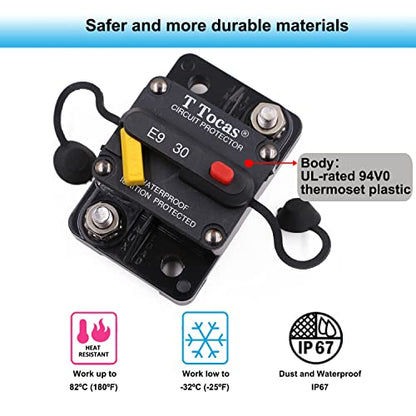 E9 30A Amp Circuit Breaker Manual Reset w/LED Indication 12V-72VDC - color: Surface Mount with LED Indication, size: 30A