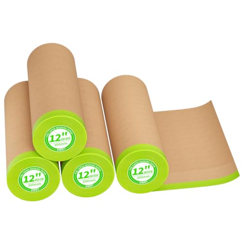 SWRT Pre-Taped Masking Paper for Painting, 12 in x 50 ft, 4-Roll - size: 4 Rolls: 12"