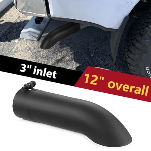 LCGP 3 Inch Inlet Turn Down Bolt On Exhaust Tip, Standard 3 Inch Inside Diameter Turndown Exhaust Tailpipe Tip, Black Powder Coated Stainless Steel, 12 Inch Length - size: 3 Inch, style: Black