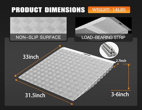 33"L x 31"W Aluminum Threshold Ramp for Doorways, 1100 lb Capacity - size: 31.5"x33" for 2"-6"