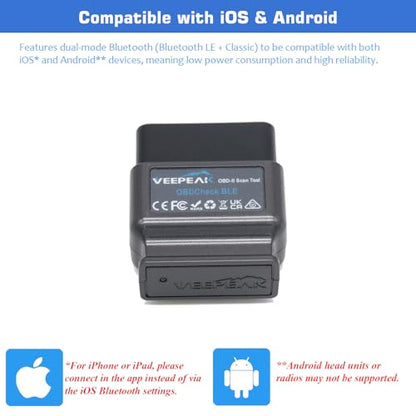 Veepeak OBDCheck BLE Bluetooth OBD II Scanner for iOS & Android, Car Wireless Check Engine Light Code Reader Diagnostic Tool