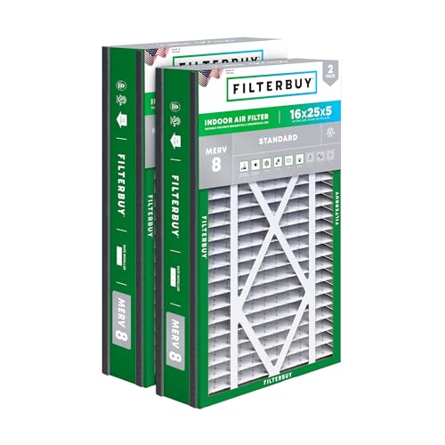 Filterbuy 16x25x5 Air Filter MERV 8 Dust & Allergy Defense (2-Pack) - style: 16x25x5 (Actual: 15.63 x 24.13 x 4.88)
