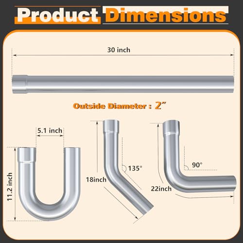 A-KARCK Mild Steel Mandrel Bends 16 Pcs, 2 Inches DIY Custom Exhaust Tubing Pipe Straight & U-Bend Kit, Universal Fit - size: 2 inch 16 piece Kit, style: Mild Steel