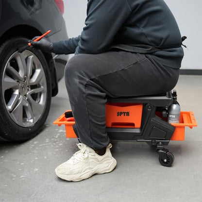 SPTA Automotive Mobile Rolling Mechanics Stool - Heavy Duty Roller Creeper Seat Soft Rubber Cushion Brake Wheels Storage Drawers Tray Roller Seat for Home DIY Garage Car Detail, 330lb Load Bear -PT161