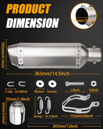 Exhaust Muffler Carbon Fiber 1.5-2"Inlet with Removable DB Killer for Street/Sport Motorcycles and Scooters with 38-51mm Diameter Exhaust Pipes (Sliver) - color: Sliver