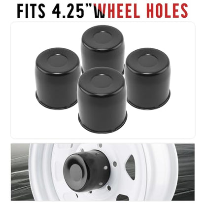 Rtrhinotuning Stainless Steel Push Through Center Caps 4.25" for Trailer Truck Rv Wheel Rims Chrome Trailer Hub Cap 4.11" Hight 4 PCS Wheel Center Caps - color: Black, size: 4.25" Center Hole, 4.11" Height