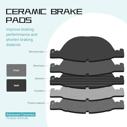 D1409 Front Ceramic Brake Pads Kit Fit For BMW 528i 2012-2013, For 528i xDrive 2012-2013, For 535i GT 2010-2017, For 535i GT xDrive 2011-2017, For 550i 2011-2016 - style: HZ1409