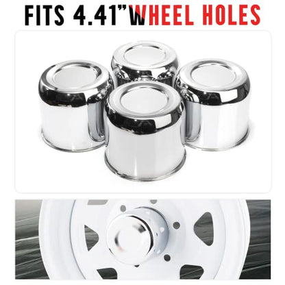 RTRHINOTUNING 4PCS 4.41inch Push Through Center Caps Chrome for Trailers Trucks SUV RV Wheel Rims - color: Chrome, size: 4.41" Center Hole, 3.74" Height