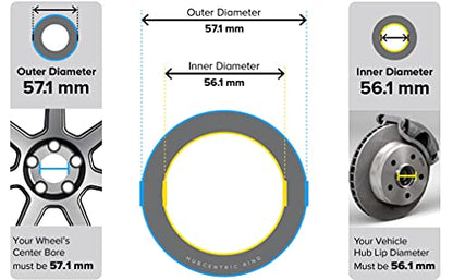 StanceMagic Aluminum Hubcentric Rings 57.1mm to 56.1mm, Pack of 4 - size: 56.1mm ID to 57.1mm OD